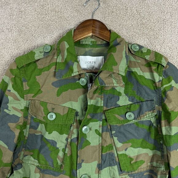 J. Crew Boyfriend Fatigue Jacket Womens Size XS Green Camo Button Full Zip Field - Picture 2 of 11
